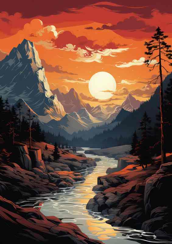 Illuminated Peaks Sunset Lights the Mountain Canvas