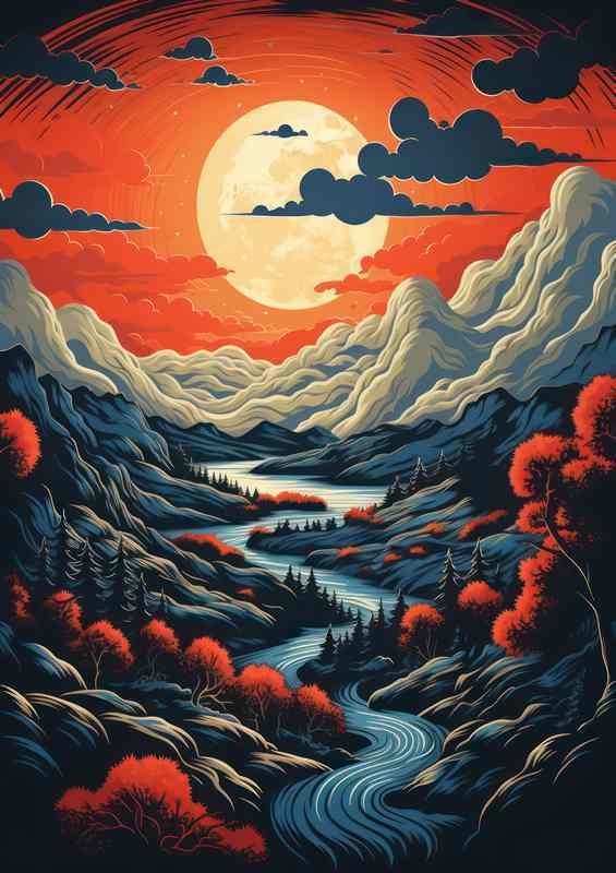 Illuminated Peaks Sunset Metal Poster