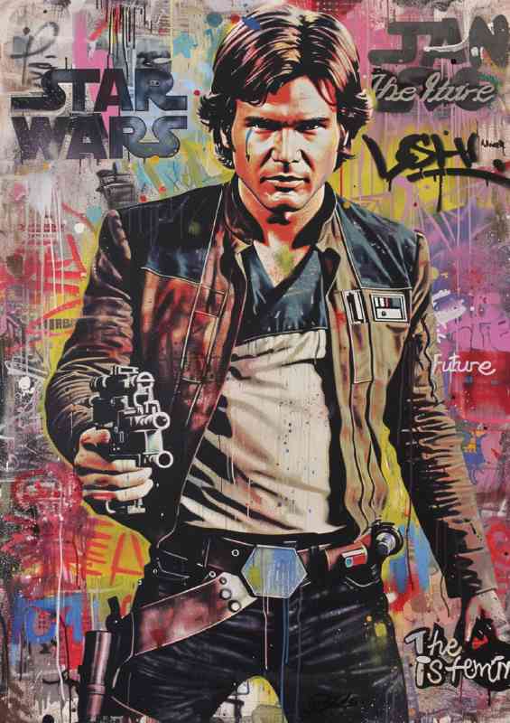 Mixed media painting of hans solo style
