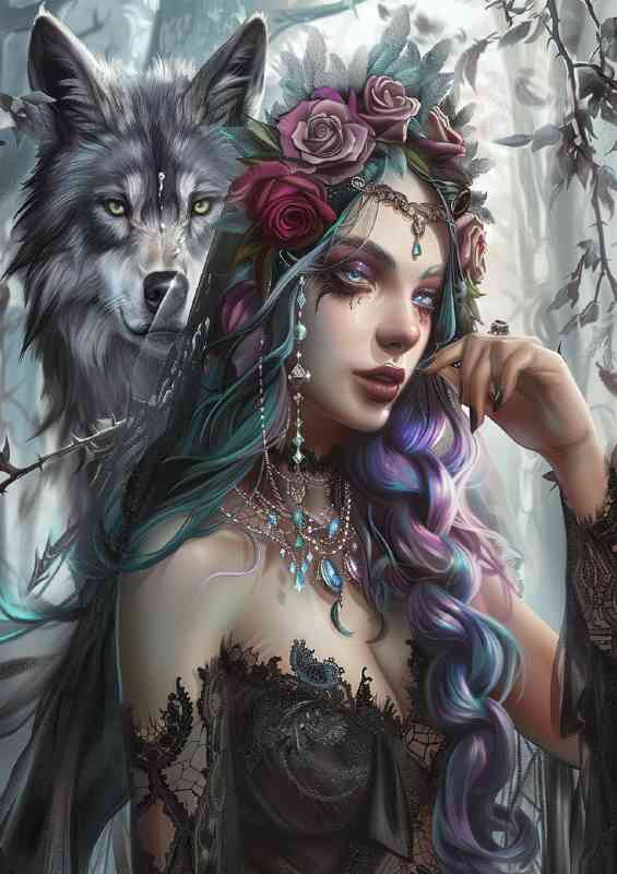 Purple hear lady and the wolf