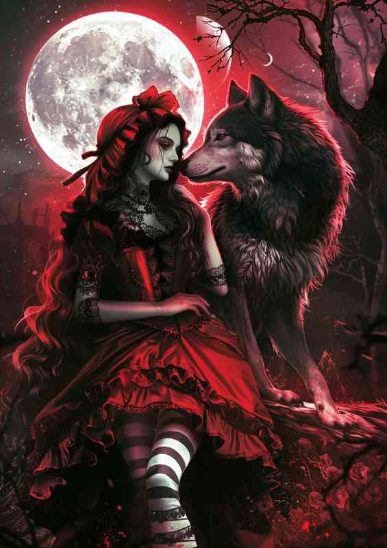 Red Riding Hood and the Wolf full body in Gothic
