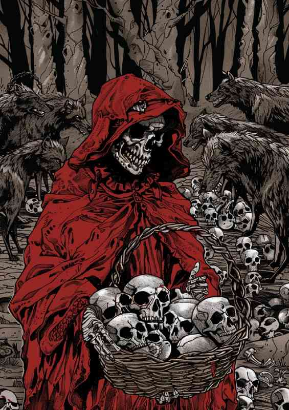 Red riding hood with a basket of skulls