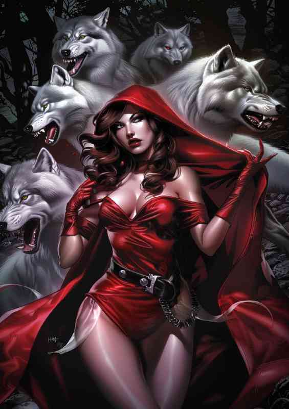 Red riding hood with white wolves