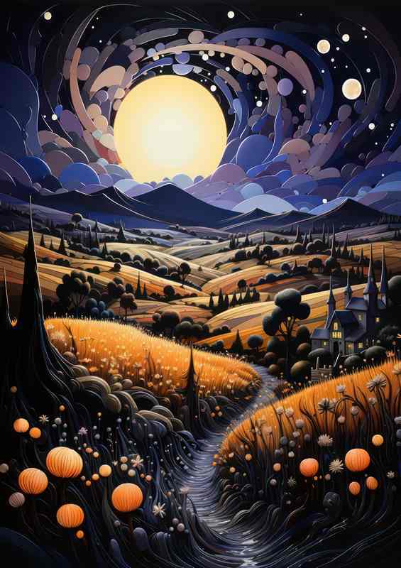 Nocturnal Serenity Moonlight Graces the Rural Landscape