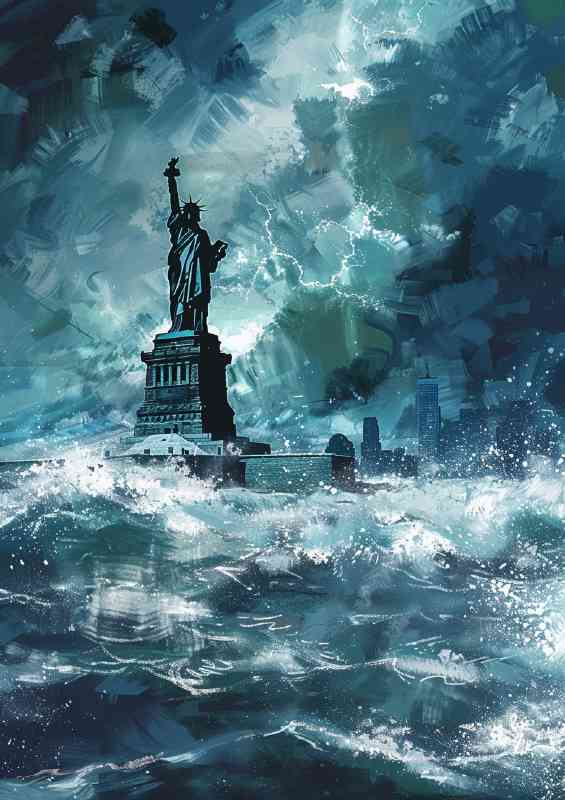 Statue of liberty immersed in water