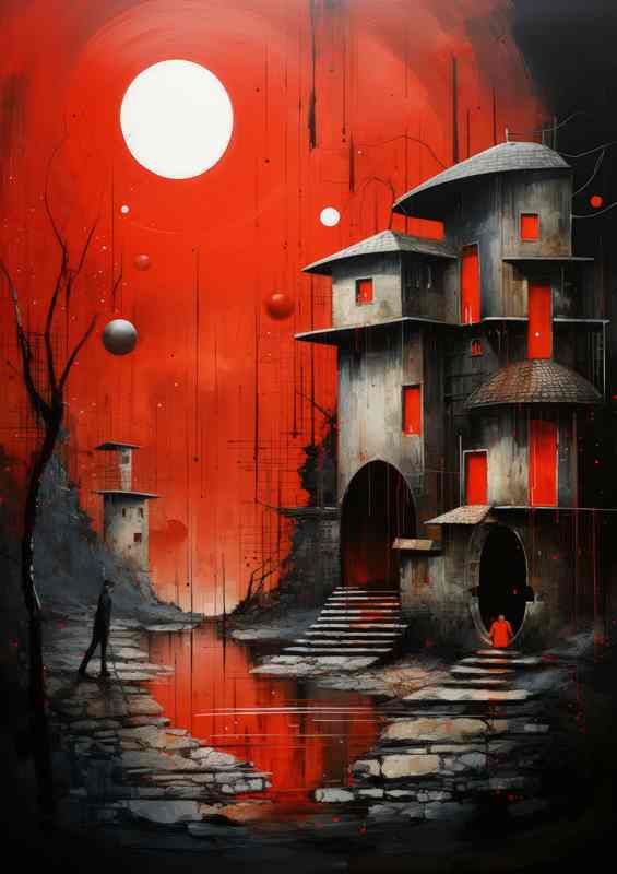 Red houses near sunset
