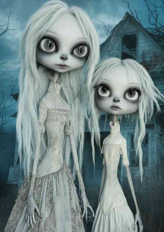 Two ghostly figures with large eyes