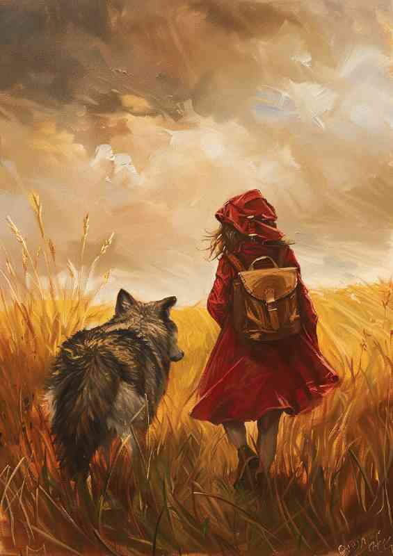 Wolf and red riding hood on a stroll