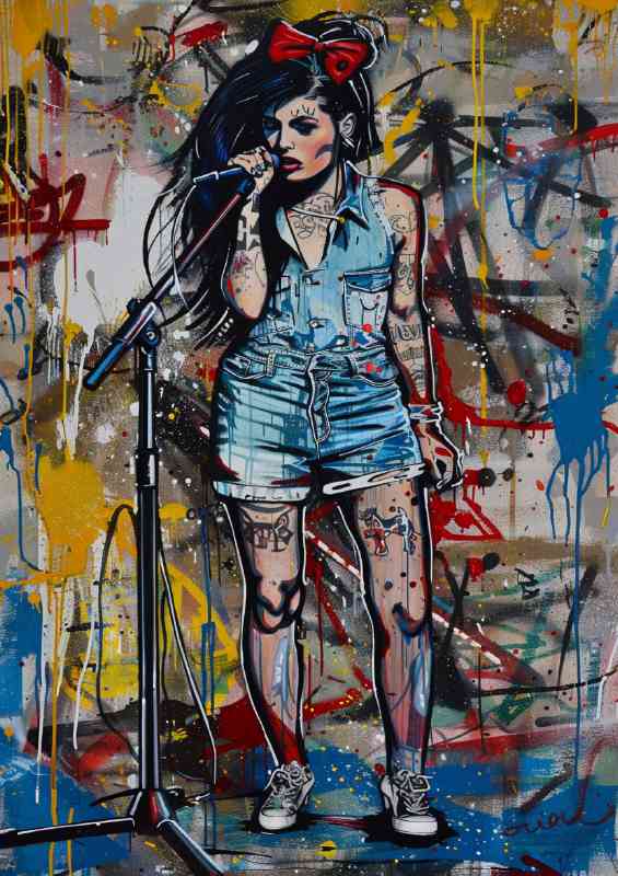 Amy Winehouse in a denim dress
