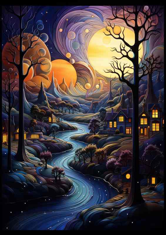 Silvery Whispers Stars Illuminate the Village Night