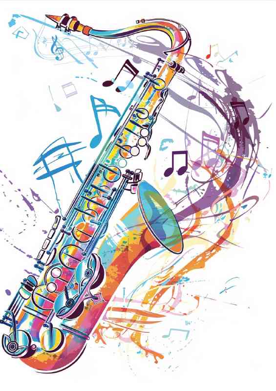 Saxophone with musical notes