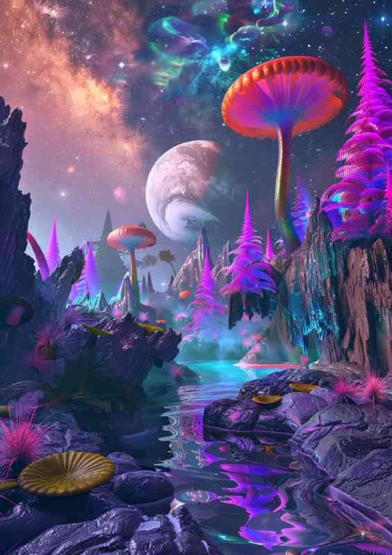 Fantast surreal landscape with bright colours