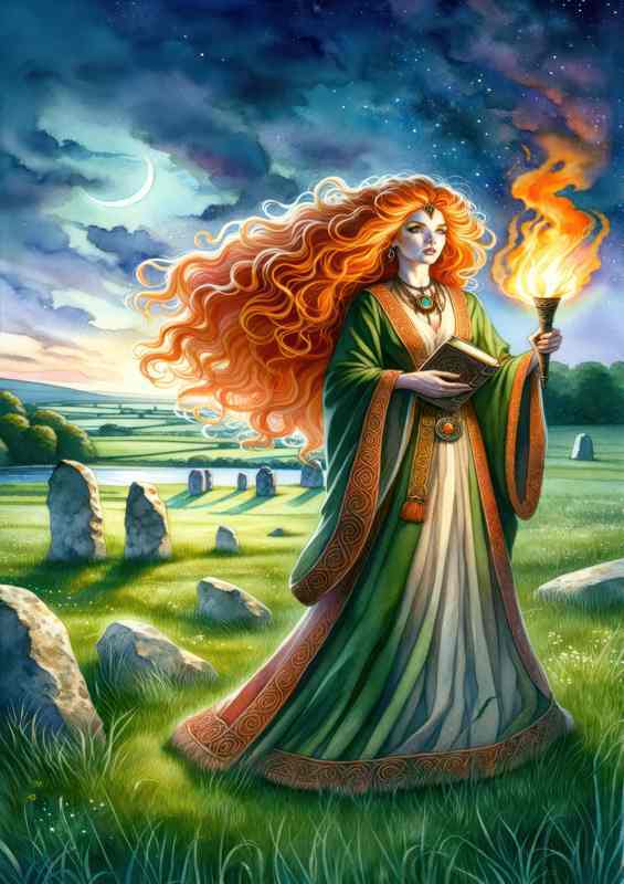 Celtic goddess Brigid fiery haired and regal