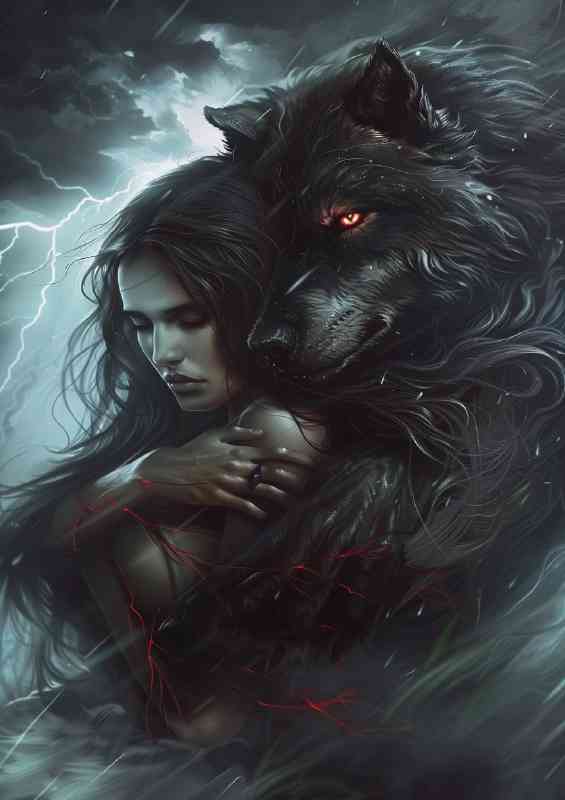 Beautiful black wolf with red eyes