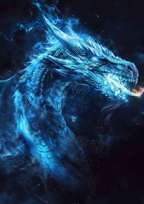 Blue dragon breathing fire