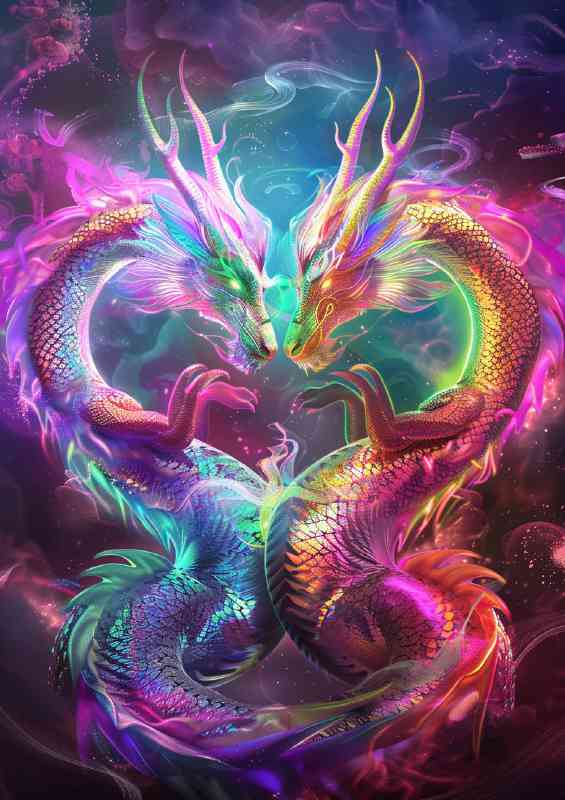 Chinese rainbow dragons full colour
