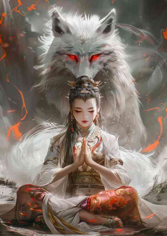 Chinese woman in ancient costume sits
