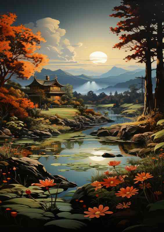 Tranquil Flow River Metal Poster - Meandering Through Terrain