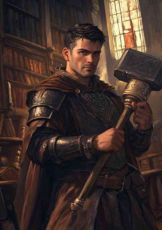 Fantasy game video man and staff hammer