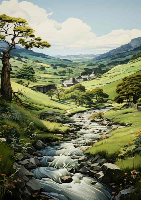 Tranquil Tapestry River Glides Through Serene Scenery