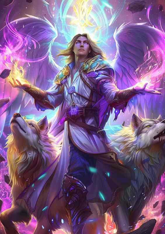 Fantasy man with wolves magical