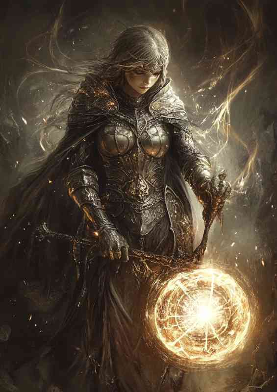 Female fantasy warrior holding light