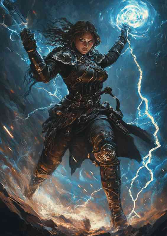 Female warrior holding light energy