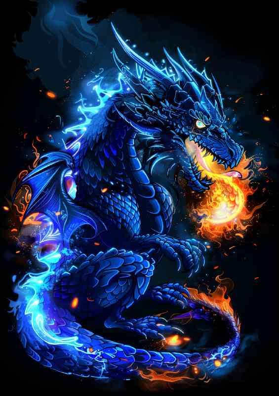 Fire blue dragon with scales