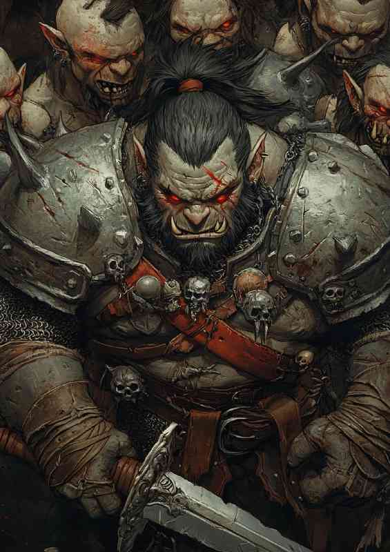 Giant Ork with black pony tail in hair