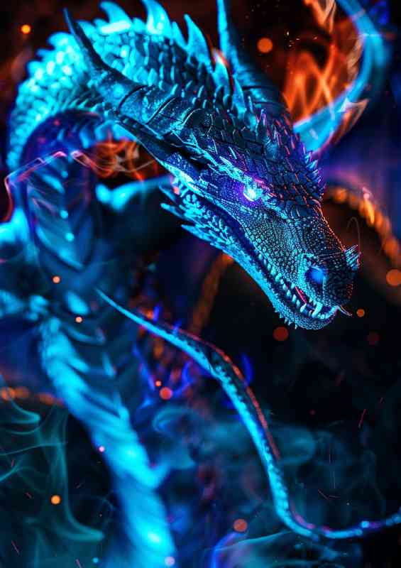 Glowing blue eyes dragon fantasy