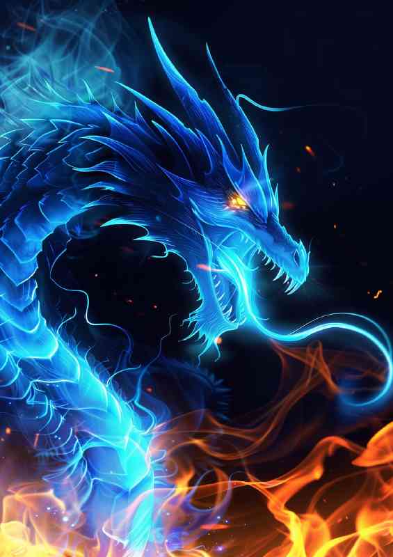 Glowing light blue scales dragon fire