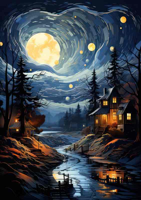 Twinkling Tapestry Over the Tranquil Village Night