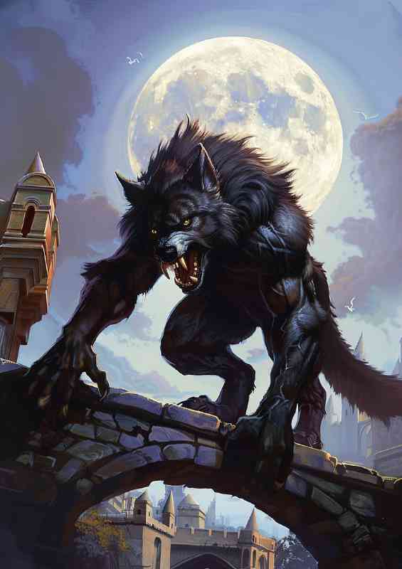 Grey werewolf at night