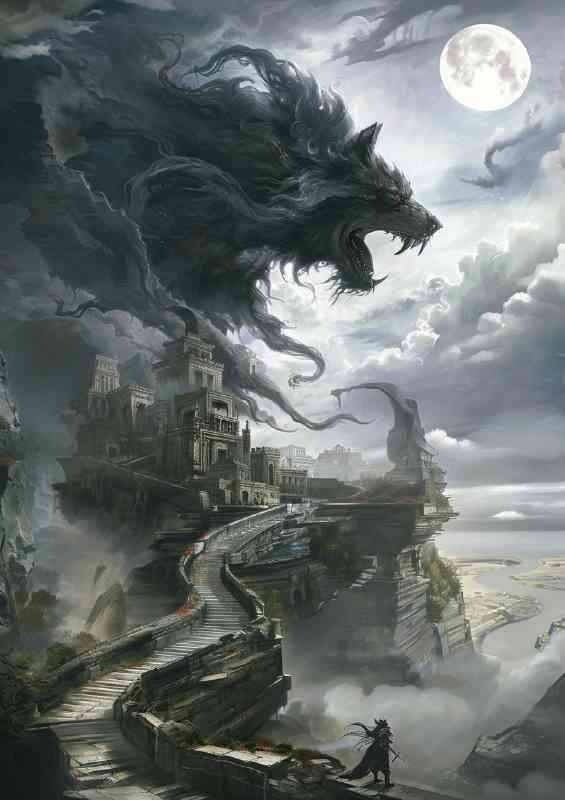Huge black werewolf protecting the city