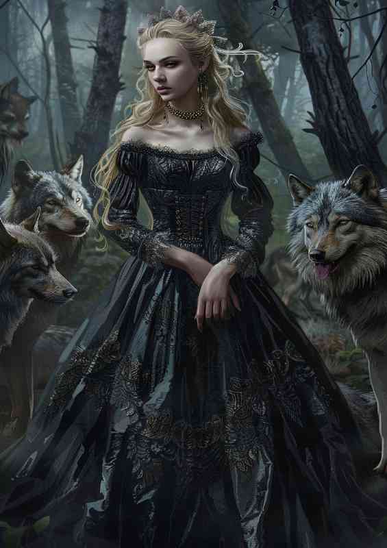 Lady in black with the wolf pack