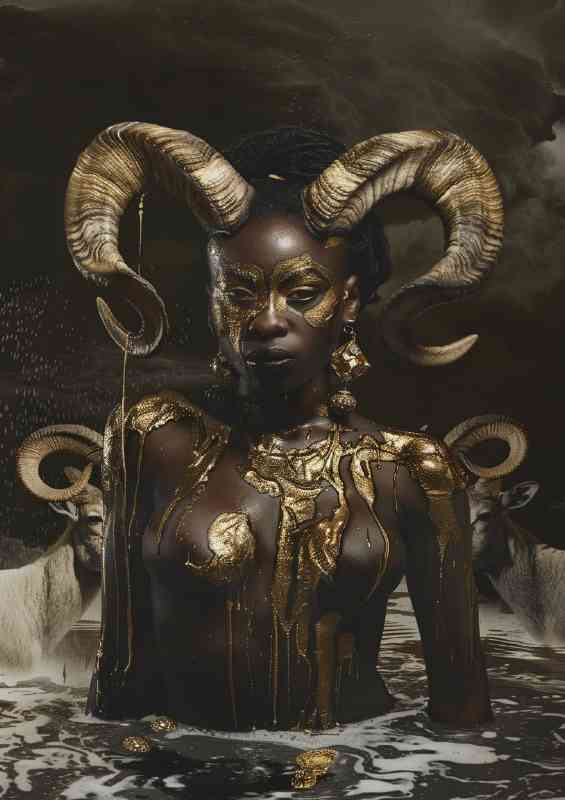 Lady in glod paint with horns
