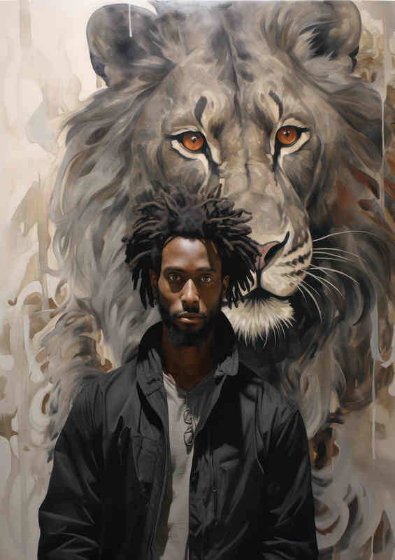 Man and his tiger drawing in the background