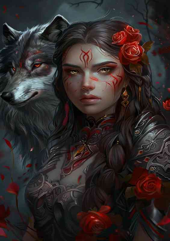 Lady with roses and the wolf