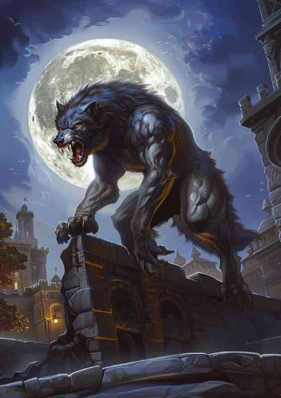 Large fanged werewolf at night