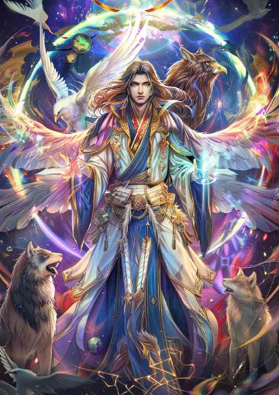 Man with long hair and robe fantasy