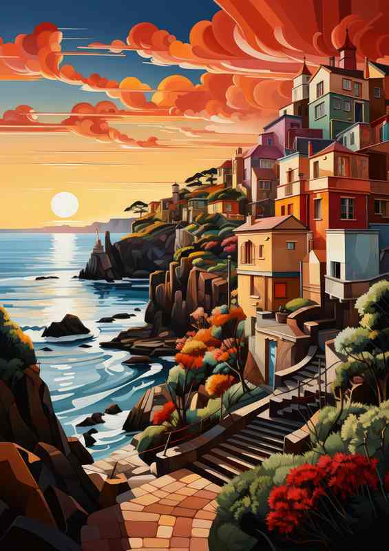 Whimsical Waters Pastel Village by the Sea