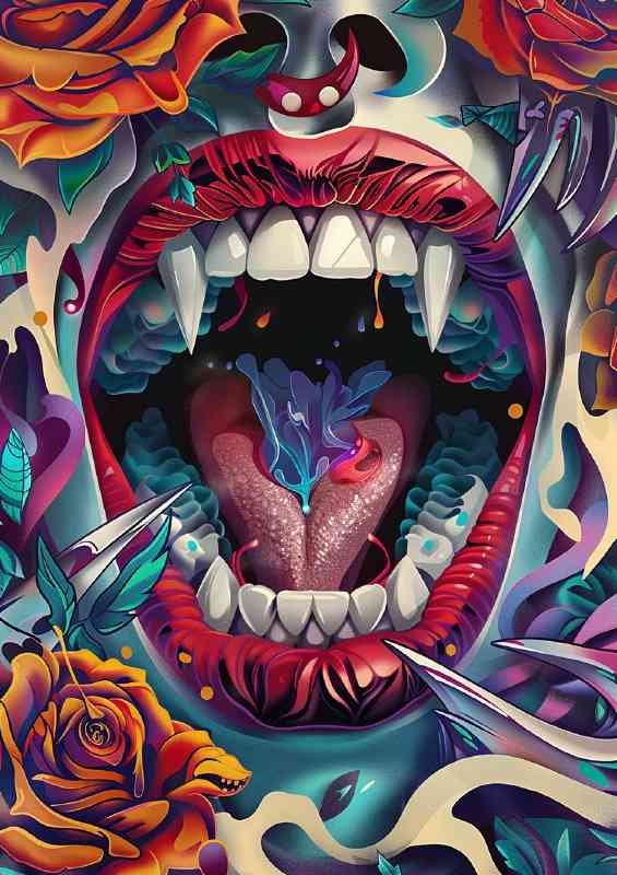 Open mouth shapre fangs