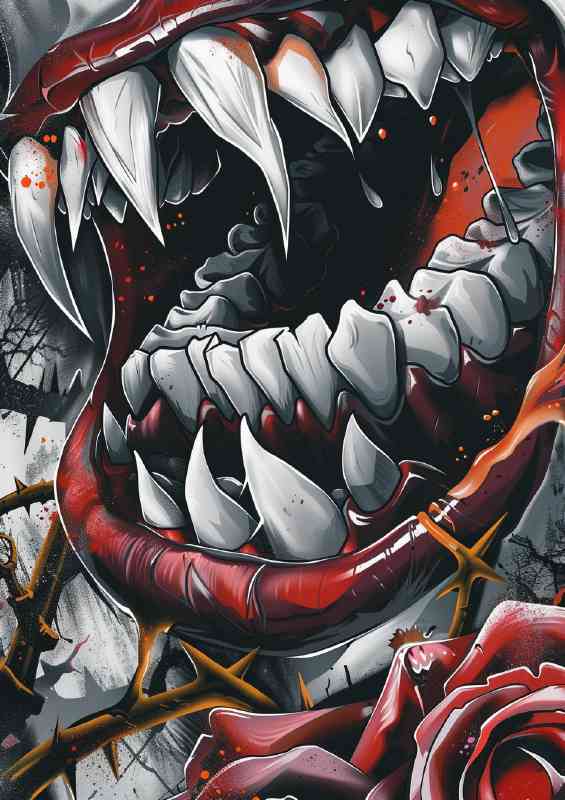 Open mouth vampire teeth
