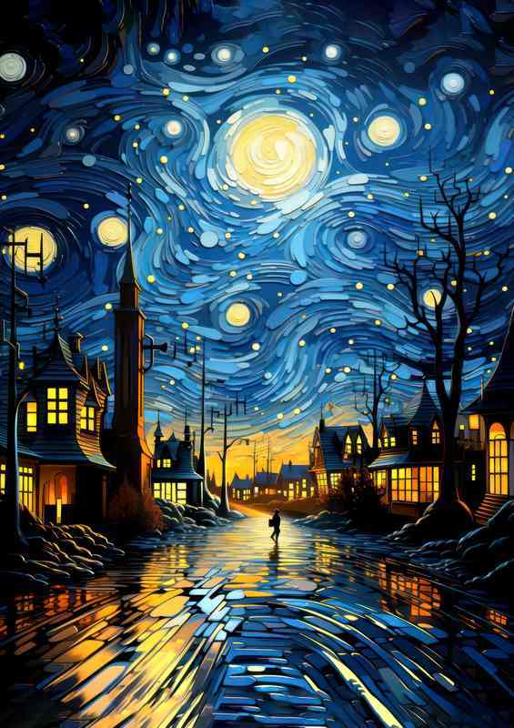 a street with stars in the sky