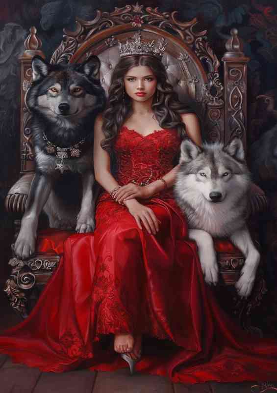 Red dress sitting with wolves