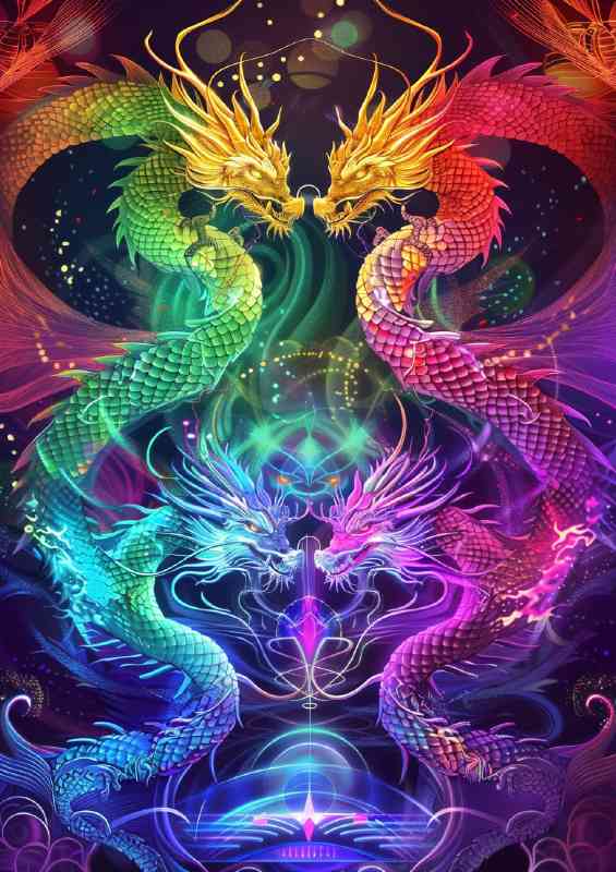 Two chinese dragons in full colour