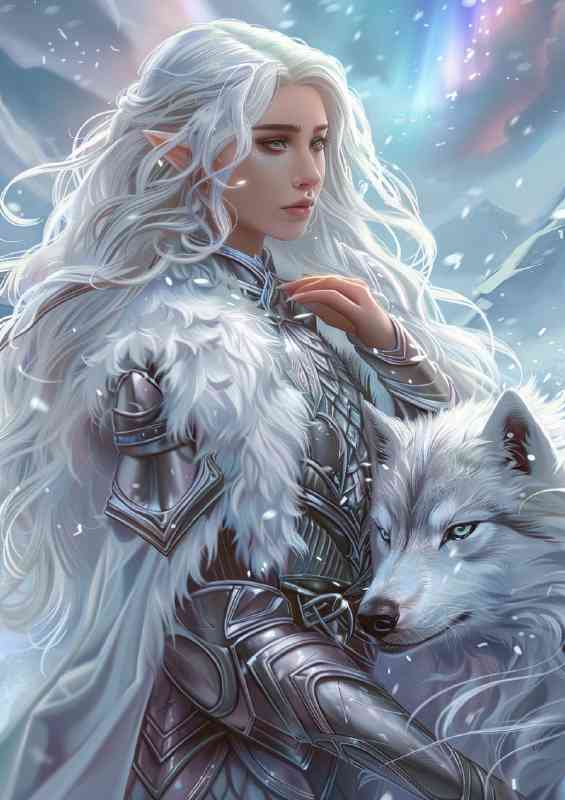 White pixy with protective wolf