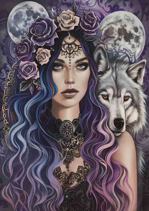 Woman with long blue and purple hair