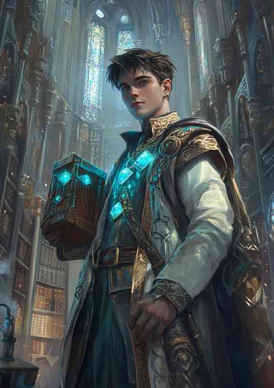 Young male wizzard box of magic