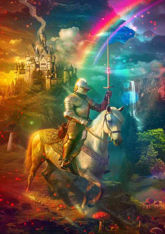 knight in armor rides his white horse